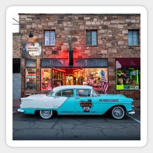 Old vintage car on Route 66 Sticker